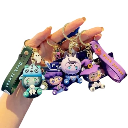 سلسلة مفاتيح دمى الغابة المسحورة أشكال منوعة مع حلقة مفاتيح متحركة , هدية لطيفة .