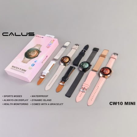 ساعة CALUS Watch 5 Mini الذكية للنساء بشاشة AMOLED – موديل CW10 Mini مع 3 أساور قابلة للتبديل