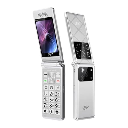 جوال SQ600 القابل للطي بشاشتين – شريحتين، صوت عالي، بطارية 2300mAh – SQ2 Mobile SQ600