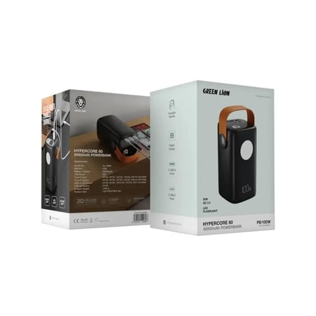 باور بانك هايبر كور 60 من جرين ليون بسعة 60000 مللي أمبير/ساعة - أسود