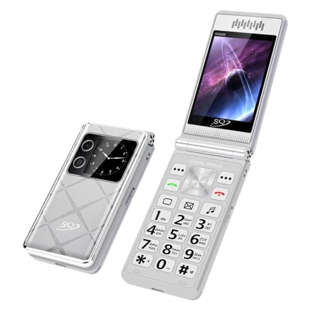 جوال SQ600 القابل للطي بشاشتين – شريحتين، صوت عالي، بطارية 2300mAh – SQ2 Mobile SQ600
