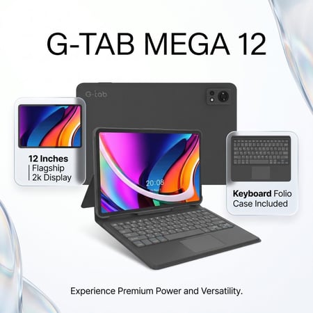تابلت جي تاب Mega 12 بشاشة 12 إنش 2K مع كيبورد مغناطيسي عربي/إنجليزي – 16GB+256GB أندرويد 15 – G-Tab Mega 12