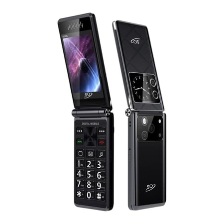 جوال SQ600 القابل للطي بشاشتين – شريحتين، صوت عالي، بطارية 2300mAh – SQ2 Mobile SQ600