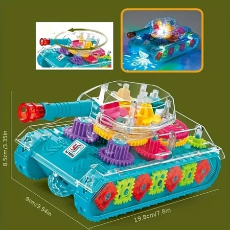 لعبة دبابة التروس بالتصميم الشفاف دوران 360 درجة مع موسيقا و أضواء ليد جذابة