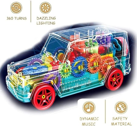 لعبة سيارة جيب الدوارة بالتصميم الشفاف ودوران 360 درجة مع موسيقا و أضواء ساحرة