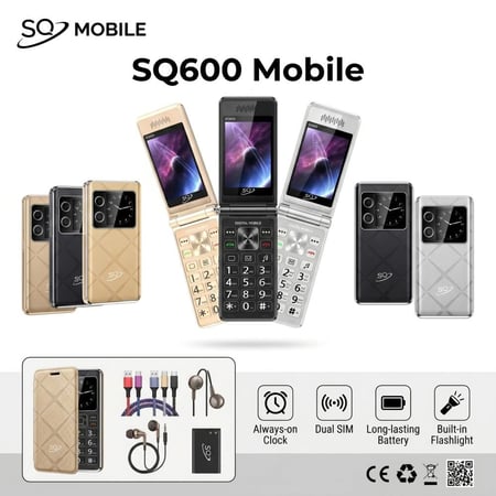 جوال SQ600 القابل للطي بشاشتين – شريحتين، صوت عالي، بطارية 2300mAh – SQ2 Mobile SQ600