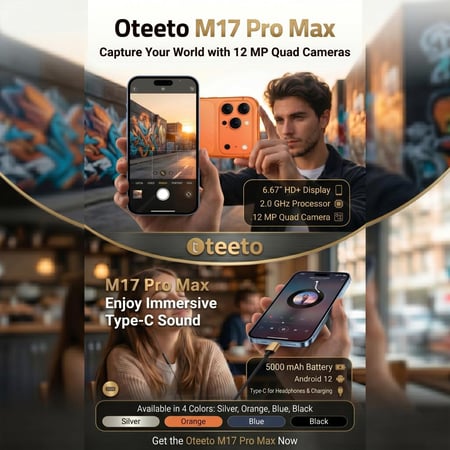 هاتف أوتيتو M17 Pro Max ‎6.67‎ إنش 3GB+48GB متوافق كلياً مع كفرات آيفون 17 برو ماكس – Oteeto M17 Pro Max