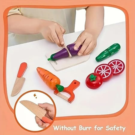 Wooden kitchen toys simulation kitchen utensils with magnetics