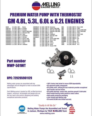 طرمبة ماء من شركة  MELLING  لمحركات الفورتك جمس 2000-2006