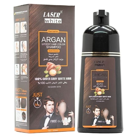 ليزر وايت شامبو صبغة شعر بزيت الارغان بني غامق - 420 مل