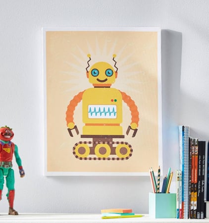 لوحة كانفاس مع الخشب -بطبعة روبوت-أصفر