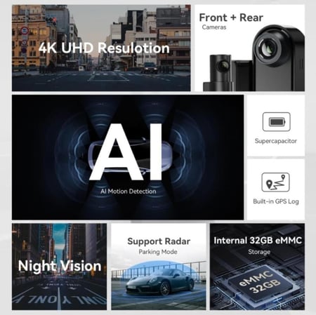 داش كام DDPAI N5 2026 DUAL - 4K أمامية ، خلفية