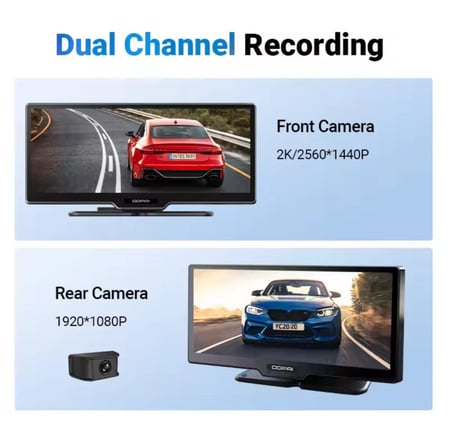 شاشة مع داش كام أمامية , خلفية تدعم ابل كار بلاي واندرويد اوتو DDPAI M5S