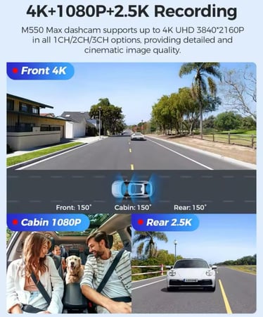 داش كام أزدوم M550 Max - 4K أمامية + داخلية + خلفية