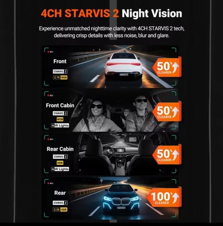 داش كام فانترو VANTRUE N5S أربع قنوات أمامية 2.7K + خلفية 2K + كاميرتين داخلية 1080