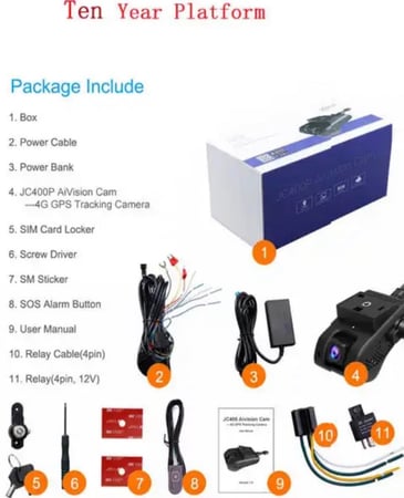 داش كام 4G-‏JC400P أمامية ، داخلية ، بث مباشر وتتبع