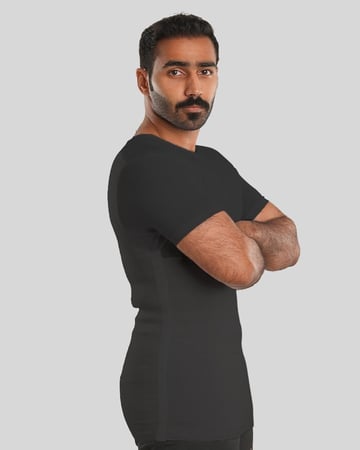 مشد رجالي أسود نص كم  لشد البطن و الخصر تحت الثوب من بيكاتشي®