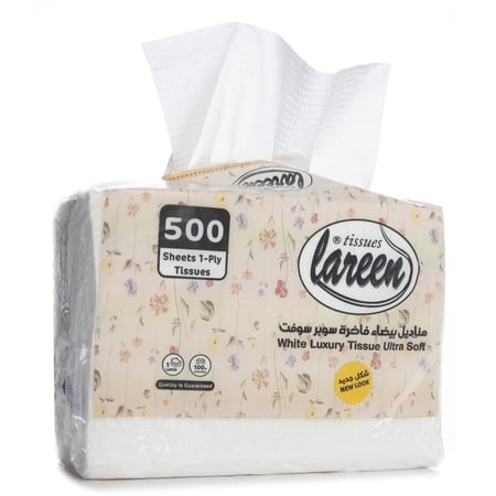 مناديل بيضاء فاخرة - سوبر سوفت - 500 منديل مفرد - لارين