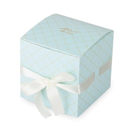 علبة التوزيعات الفاخرة بختم " عيدكم مبارك" لون سماوي بنمط ذهبي