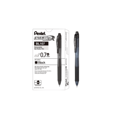 كرتون 12-قلم جل أسود رأس معدني 0.7 ملم BL107-A