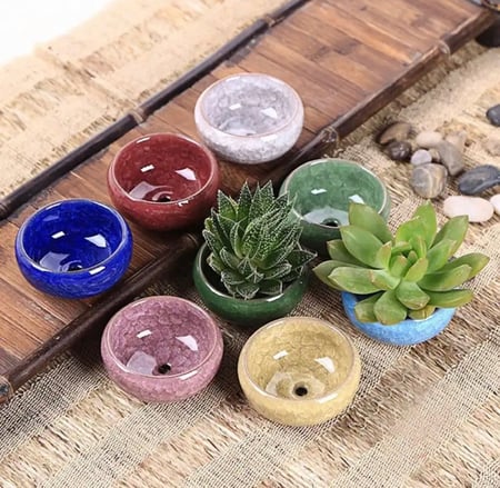 6 مراكن خزفية صغيرة للبونساي والصبارات