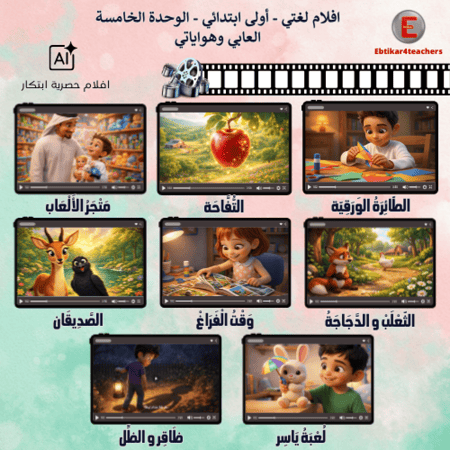 افلام لغتي - أولى ابتدائي - الوحدة الخامسة  العابي وهواياتي