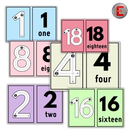 بطاقات الأرقام الانجليزية 1- 20(Trace Numbers)
