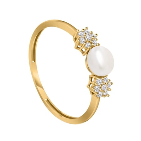 خاتم ذهب بفص السولتير ولؤلؤ المياه العذبة