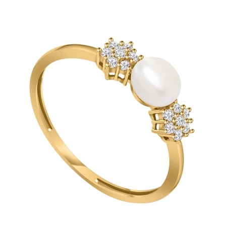 خاتم ذهب بفص السولتير ولؤلؤ المياه العذبة