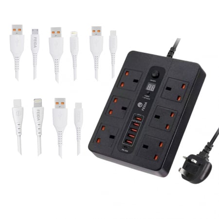 عرض فيدا - توصيلة ذكية 3 متر بقوة 3000 واط + 5 كيابل فيدا بإمكانك تشكيلهم