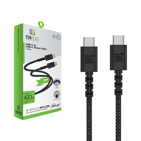 كيبل شحن USB-C إلى USB-C مقاوم للقطع من تن بلس بطول 20 سانتي