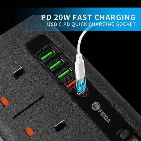 توصيلة كهربائية بمؤقت ذكي 3 متر - اسود - ماركة فيدا