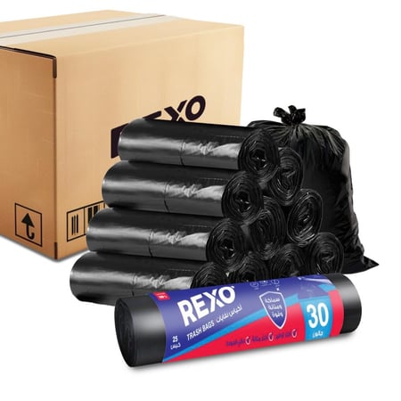 كرتون أكياس نفايات  10 ربطات مقاس 30 جالون رول اسود