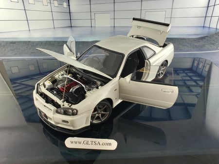 AUTOART NISSAN SKYLINE R34 Gtr V Spec Ii 1/18 blanc EUR 345,52