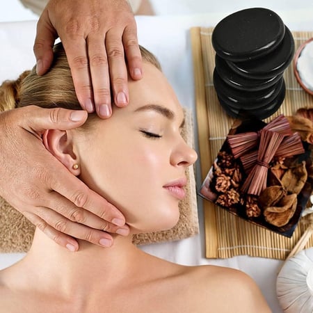 طقم مساج من 6 أحجار بازلت كبيرة للاستخدام الاحترافي أو المنزلي