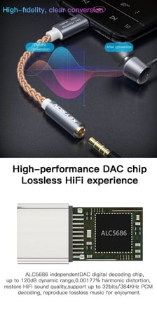 محول صوتي فائق الجودة 32Bit 328kps منفذ USB C إلى منفذ صوت 3.5 audio jack