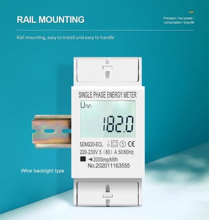 تركيب عداد تومزن SDM220-ECL على سكة DIN rail القياسية 35 مم