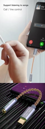 محول صوتي فائق الجودة 32Bit 328kps منفذ USB C إلى منفذ صوت 3.5 audio jack