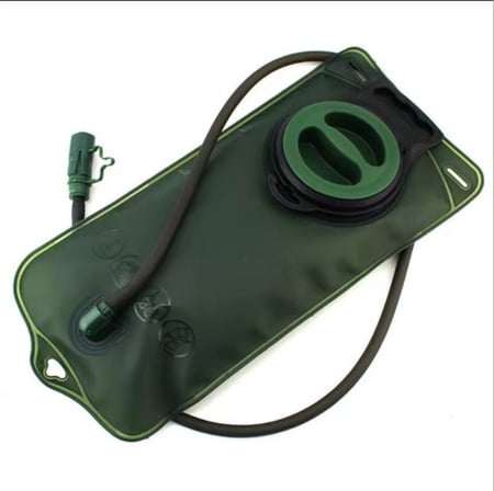 A green hydration bladder with a tube and mouthpiece حقيبة ماء خضراء