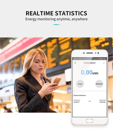 لقطات شاشة لتطبيق eWeLink تعرض الطاقة والتيار والجهد وتنزيل البيانات