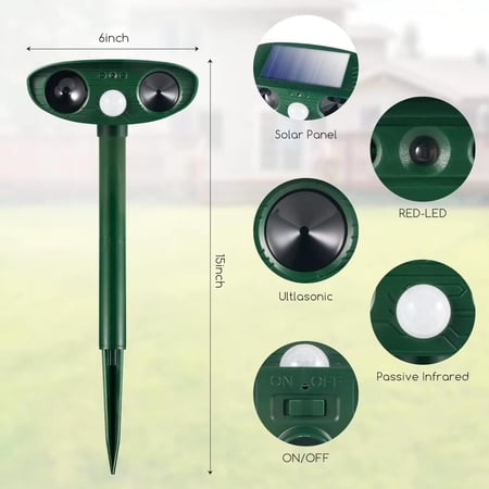 جهاز طارد للحيوانات بالموجات فوق الصوتية يعمل بالطاقة الشمسية للحدائق