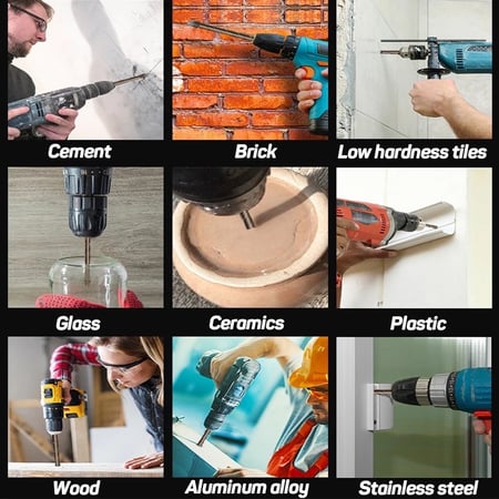 7 ريش ثقب دريل 3-12 مللي متر صليبية الرأس، بـ لقمة دريل سداسي، مغلفة بـ التيتانيوم، متعددة الاستخدام