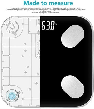 ميزان منزلي الكتروني سمارت للدهون متعدد الوظائف يعمل بتقنية البلوتوث مع مستشعرات بلوتوث و HD