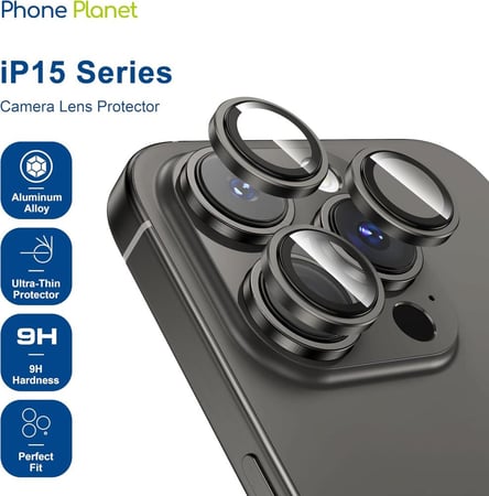 عدسات حماية كاميرا ايفون 15 برو- برو ماكس تيتانيوم أسود  - Phone Plane