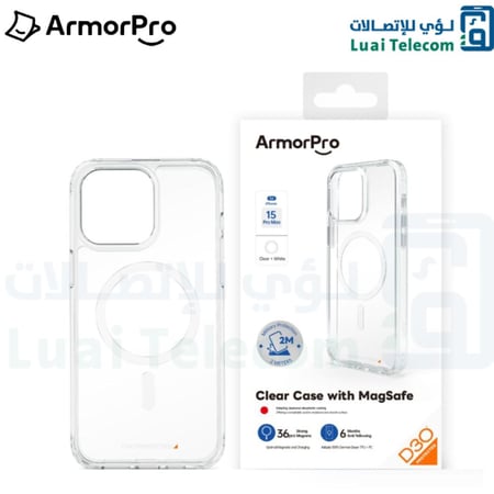 ارمور برو كفر حماية ماج سيف D3O شفاف للايفون 15 برو ماكس - ابيض ArmorP