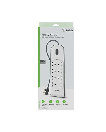 توصيله 8 مداخل طاقة  ومنفذين USB طول 2 متر بيلكن