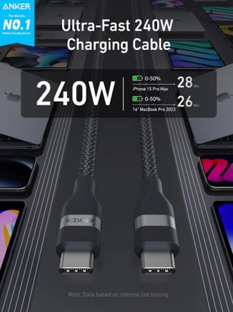 انكر كيبل نانو USB-C الى USB-C سلك مضفر مرن 240 واط