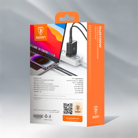 شاحن جداري عالمي 100 واط  2 منفذ تايب سي   USB  منفذ ايفون