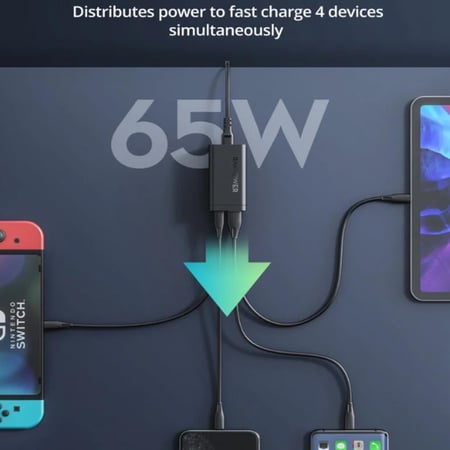 راف باور منصة شحن بقوة 65 واط و 4 منافذ شحن