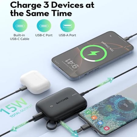 باوربنك 10000mAh 20w راف باور مع كيبل مدمج